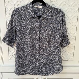 Stateside Navy and white Floral Button Down Shirt with ruffles